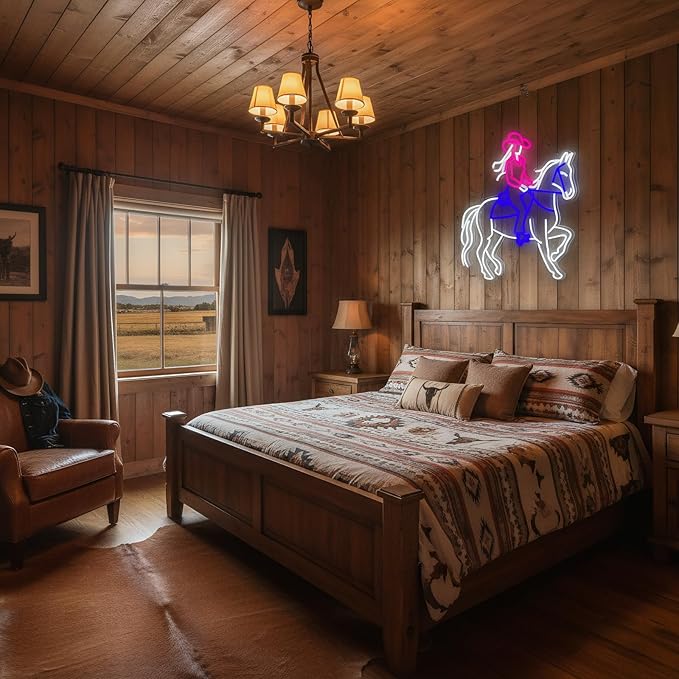 Large 24.5"x20" Cowgirl Neon Sign for Wall Decor, Dimmable LED Light with Adapter, Perfect for Bar, Bedroom, Game Room, Party, or Teen Room Decor