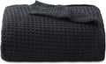 Bedsure Gentlesoft 100% Cotton Blanket Twin XL Size for College Dorm - Cooling Breathable and Soft for Spring Summer, Waffle Weave Twin Blanket for Bed, Dorm Room Essentials, Black, 66x90 inches