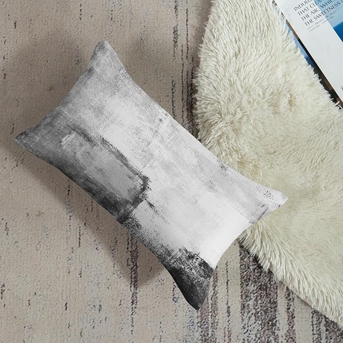 Britimes Throw Pillow Covers Modern Home Art Decor, 12 x 20 Inches Set of 2 Pillow Cases Decorative, Abstract Oil Painting Pillowcases for Bedroom, Living Room, Black White