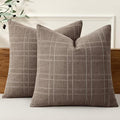 MIULEE Decorative Linen Check Euro Shams Throw Pillow Covers Neutral Farmhouse Vintage Pillow Covers 24x24 Set of 2 Boho Modern Winter Home Decor for Sofa Couch Bedroom Cushion Taupe