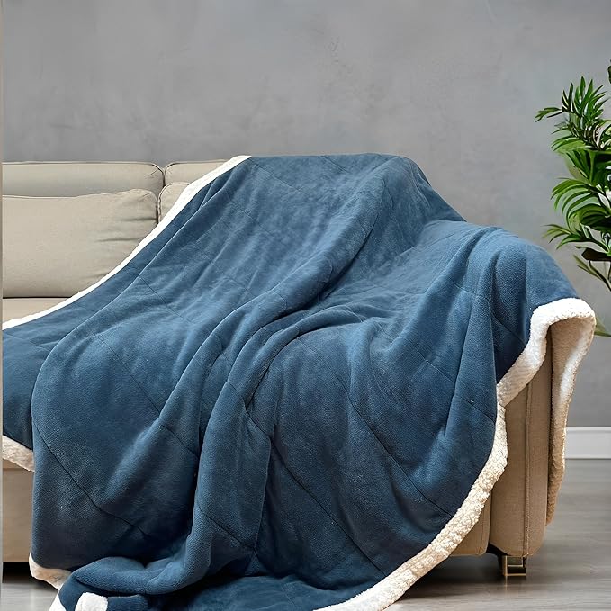 Sherpa Double-Sided Blankets, Plush & Cuddly Throw, Extra-Plush Thermal Fleece Blanket for Sofa/Couch/Bedding, Super Soft Living Room Blanket with Anti-Pilling (Blue, 60×80)