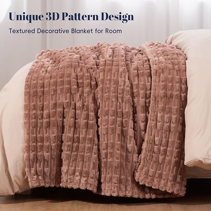 PHF Ultra Soft Flannel Fleece Blanket Queen Size, Lightweight 3D Jacquard Fleece Blanket, No Shedding, No Pilling, Luxury 340GSM Aesthetic Fluffy Cozy for Bed Room Decor, 90"x90", Mocha Mousse