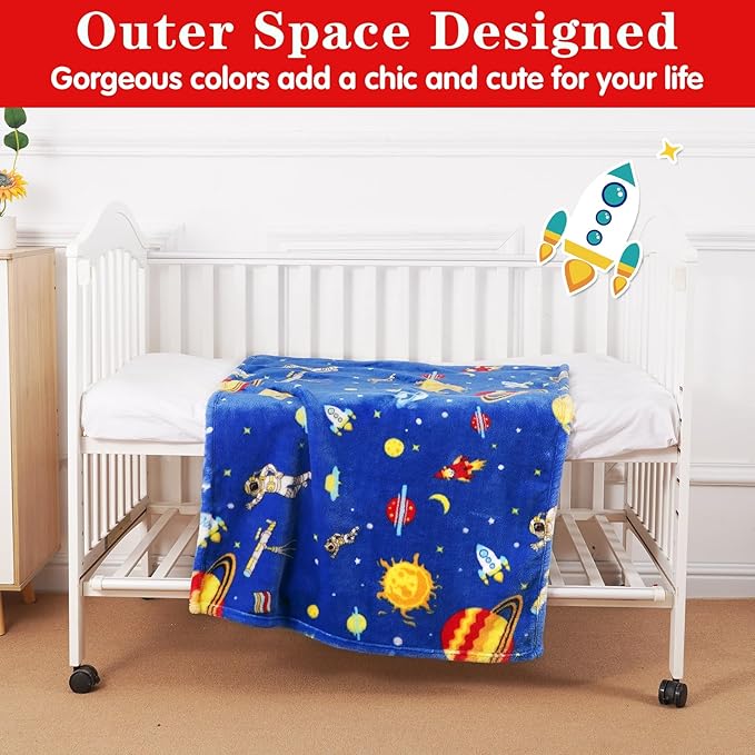 Lukeight Toddler Blanket for Boys and Girls, Plush and Thick Blanket Birthday Gifts for Toddler and Baby (Space, 30x40 Inches)