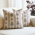 Amor Virisso Floral Throw Pillow Covers 22x22 Set of 2 Block Print Pillow Covers Neutral Floral Striped Farmhouse Decorative Pillow Covers for Sofa Couch Bed, Dusty Green