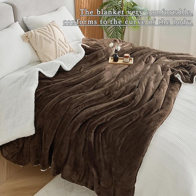 CHOSHOME Sherpa Fleece Blanket- Thick Warm Blanket for Winter, Soft Fuzzy Plush Blanket for Bed, Couch, Travel (Brown, King 90" x 108")