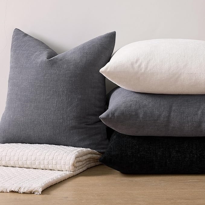 MIULEE Grey Couch Pillow Covers 12x20 Inch, Set of 2 Soft Chenille Decorative Lumbar Throw Pillow Covers Farmhouse for Sofa Living Room Bed