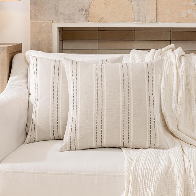 Hckot Throw Pillow Covers 18x18 Set of 2 Taupe Pillow Covers Farmhouse Decorative Pillows Textured Linen Square Cushion Covers for Sofa Couch Bed Living Room Decor(Taupe)