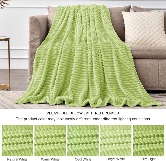 BEDELITE Fleece Blanket Twin Size – 3D Ribbed Jacquard Soft and Warm Decorative Fuzzy Blankets – Cozy, Fluffy, Plush Lightweight Throw Blankets for Couch, Bed, Sofa(Cream Lime, 60x80 inches)