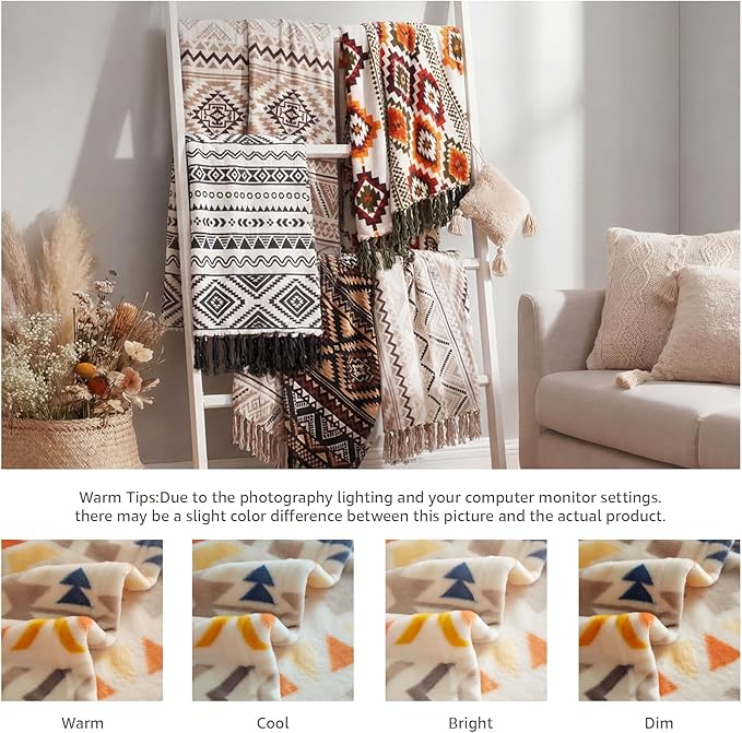 CASAAGUSTO Boho Throw Blanket - Colorful Decorative Blankets with Tassel, Printed Flannel Bohemian Blanket for Chair, Bed, Sofa, Couch(60 * 80, Colorful)