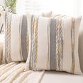 Boho Throw Pillow Covers 18x18 Set of 2 Farmhouse Decorative Cushion Case Striped Square Pillows Cover Chenille Pillow Cases Accent Neutral Pillowcase for Sofa Couch Bed,Orange-Gray