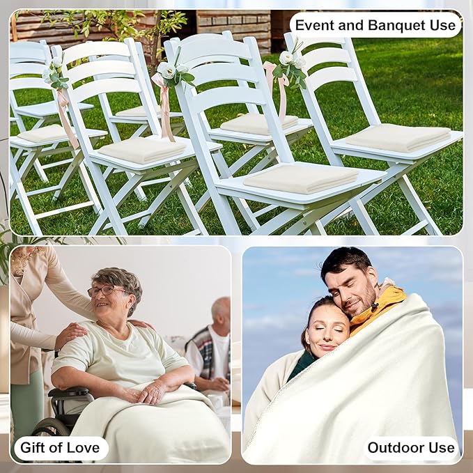 80PCS Off White Blankets Bulk 50 X 60, Soft Lightweight Throw Blanket Kit Cozy Blankets Bulk for Bed Sofa Couch Warm Pet Fleece Blanket Set for Wedding Homeless Home Office Travel Gift for Seasons