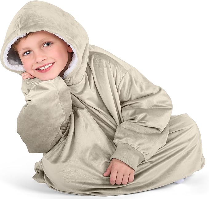 Bare Home Wearable Blanket Hoodie - Soft Plush Sherpa - Warm and Cozy - Oversized Wearable Blanket - Adult & Kid Sizes
