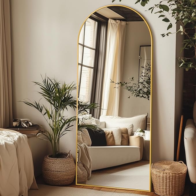 Full Length Mirror, 59"x18" Oversized Arched Mirror Large Standing Mirrors, Tall Mirrors Body Floor Mirror for Bedroom Living Room Aluminum Frame, Gold