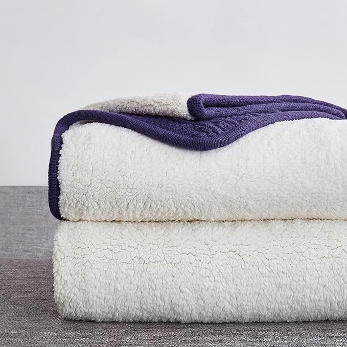 Longhui bedding Acrylic Cable Knit Sherpa Throw Blanket - Thick, Soft, Big, Cozy Knitted Fleece Blankets for Couch, Sofa, Bed - Large 60 x 80 Inches Coverlet All Season,Purple