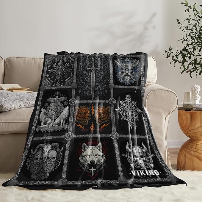 Viking Warrior Blanket for Boys Men Adults Kids Soft Cozy Fleece Vikings Norse Mythology Throw Blankets Gifts Warm Flannel Plush Stuff Lightweight Decorative for Couch Bed Sofa 50"X40"