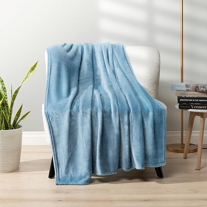 PAVILIA Dusty Blue Fleece Throw Blanket for Couch, Light Slate Blue Super Soft Fuzzy Flannel Throw for Sofa, Luxury Plush Microfiber Bed Blanket, Cozy Home Decorative Velvet Gift Blanket, 50x60