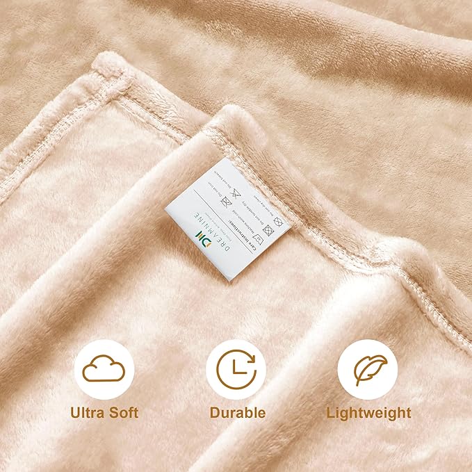 DREAMNINE Oversized Soft Fuzzy Fleece Throw Blanket Twin Size 60" x 80", Decorative Large Solid Lightweight Velvet Bed Blanket,Big Cute Cozy Accent Shaggy Microfiber Flannel Blankets for Bedroom,Beige