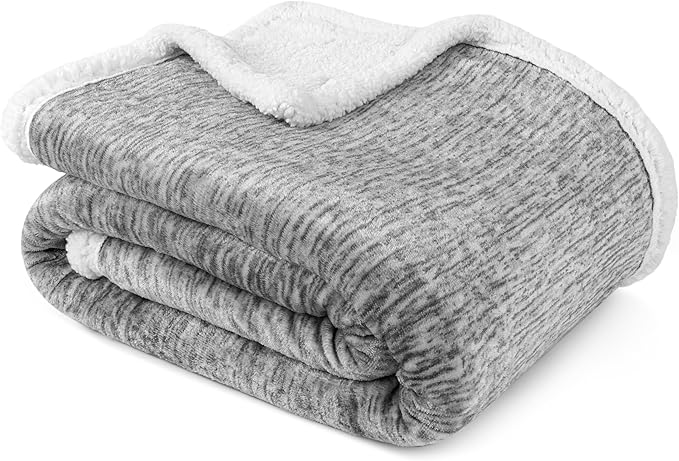 PAVILIA Melange Light Gray Twin Bed Sherpa Blanket Throw, Warm Soft Cozy Reversible Blanket Couch Sofa, Thick Plush Large Fleece Blanket, Decorative Home Room Decor Gifts Men Women, 60x80 Light Grey