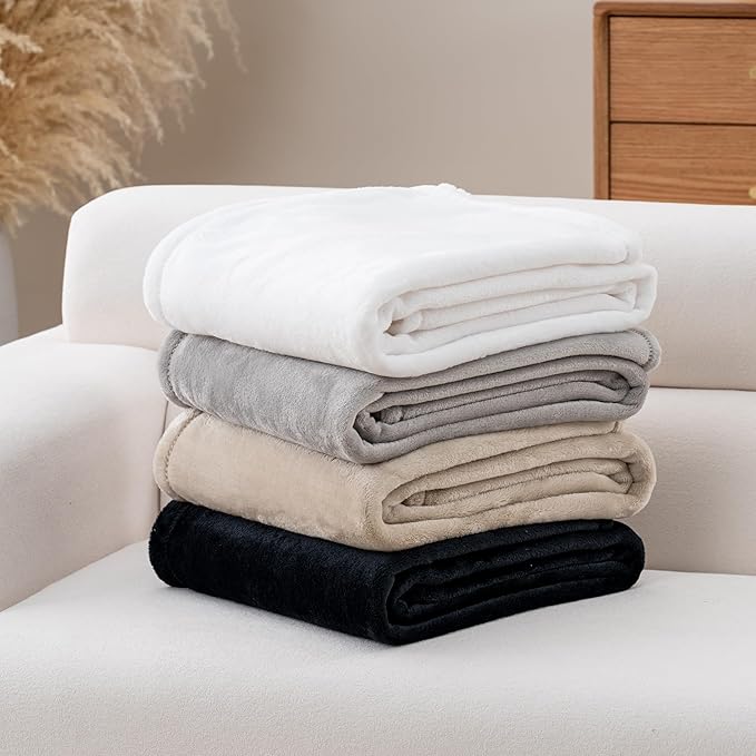 Luxury Fleece Warm Throw Blanket, Soft Lightweight Velvety Plush Throw for Couch and Bed, Cozy Comfy for All Seasons(True White, 50×70 Inches)