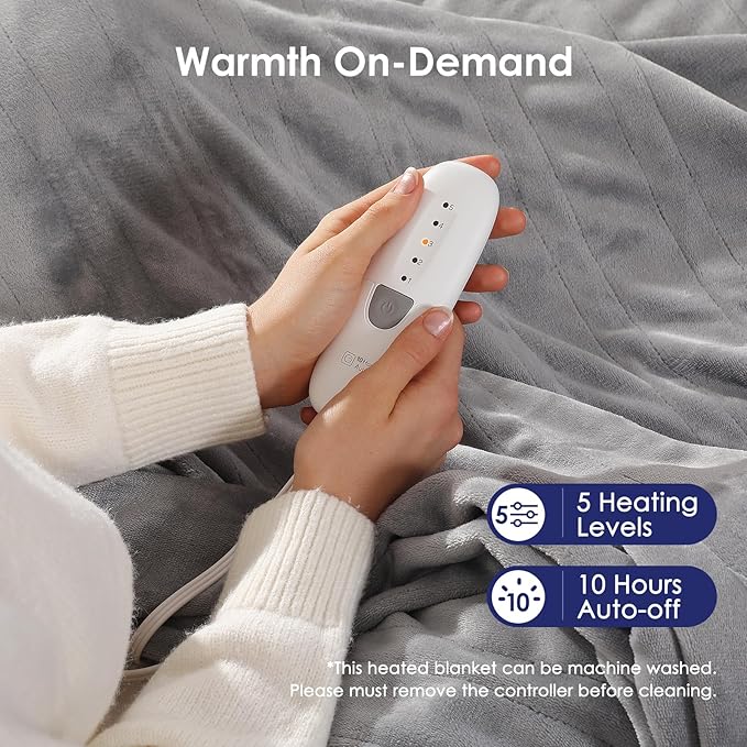 Heated Blanket King Size Electric Blanket 100''X90'' - Fast Heating Blanket Ultra Soft Flannel, Dual Controllers with 5 Heat Levels & 10 Hrs Timer, Machine Washable King Heated Blanket, Silver Gray