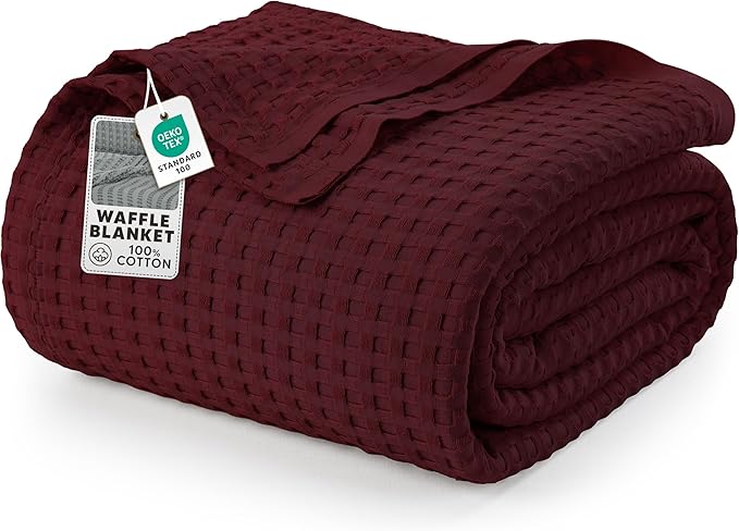 Utopia Bedding Burgundy 100% Cotton Waffle Blanket 300 GSM [Twin - 90x72 Inch] Soft Lightweight Breathable Bed Blanket for All Season