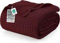 Utopia Bedding Burgundy 100% Cotton Waffle Blanket 300 GSM [Twin - 90x72 Inch] Soft Lightweight Breathable Bed Blanket for All Season