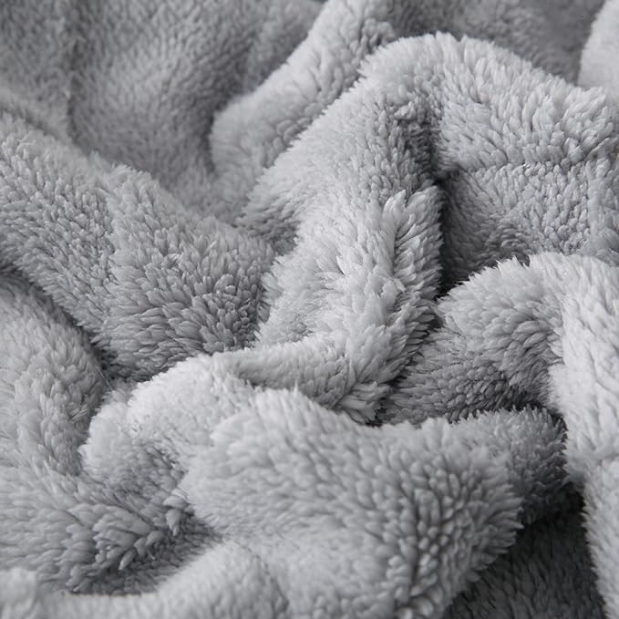 Sherpa Throw Blanket for Couch, Flannel Cozy Soft Thick Blanket for Bed - Fleece, Light Gray, 80x90 Inches