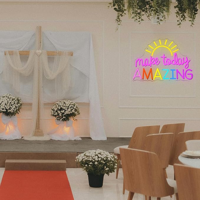Make Today Amazing Neon Sign Yellow Sunrise Neon Light Inspirational Letter Neon Light Up Sign Boho Wall Art LED Light Sign for Party Birthday Cafe Wedding Gym