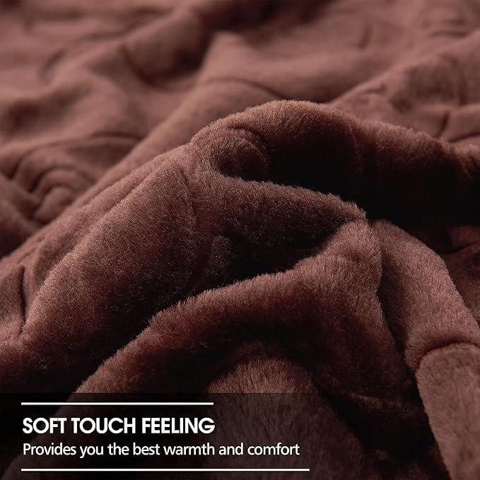 JYK Plush Fleece Blanket - Korean Mink, Queen 75" x 91", Super Soft & Warm, 3.5 LB Lightweight, Solid Color, Cozy Embossed Mink for Bed (Coffee)