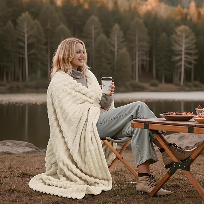 Joiedomi Queen Size Blanket for Bed, Soft & Warm Beige Fleece Blankets Gifts for Women Mom, Cozy Cute Soft Throw 90x90 Inches