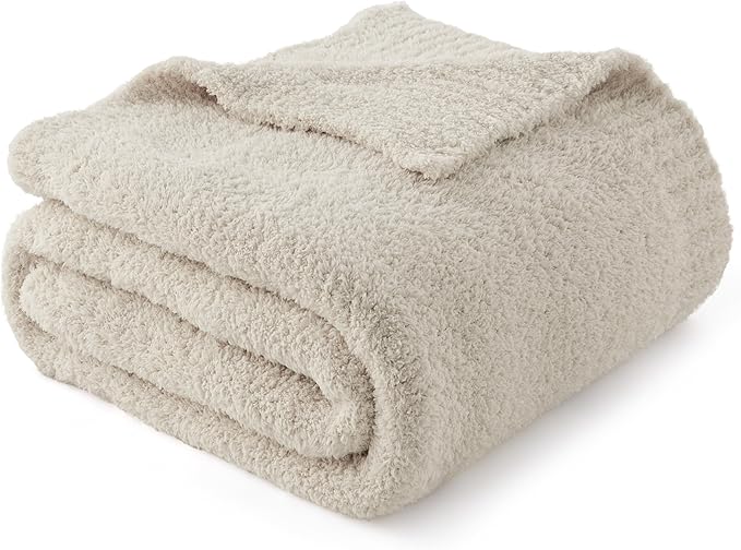 Bedsure Beige Knit Throw Blanket for Couch, Bedding Sofa - Super Soft, Cozy, Fuzzy, Fluffy Blanket Dupes, Gentlesoft, Breathable Warm Gift for Women, Winter Decor, 50x60 Inches