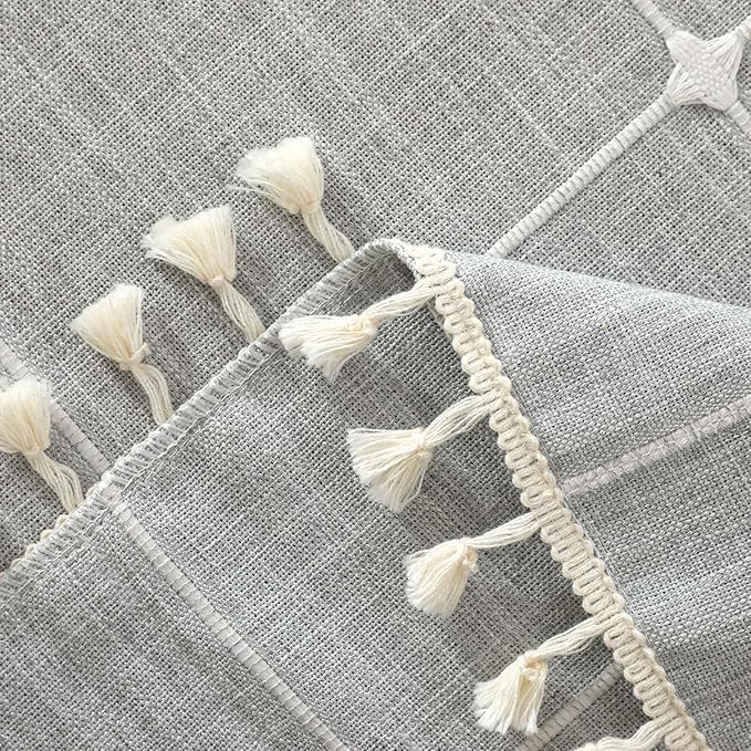 SIELUNO Coffee Table Cover, Rustic Farmhouse Rectangle Table Cloth Cotton Linen Waterproof with Pockets and Tassel for Living Room Decoration - Grey Large Plaids - 28x64 Inch