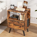 Night Stand, Brown Nightstand with Drawer, Side Table with Open Storage, 2-Tier Modern End Table, Bedside Table for Small Space, Living Room, Bedroom