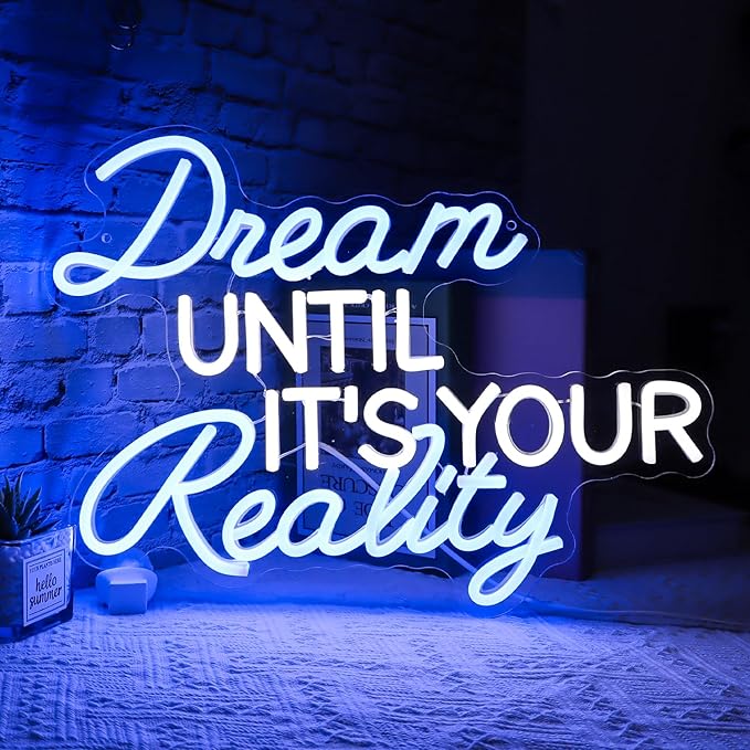 Dream Until Its Your Reality Neon Sign,16.9x12.6in 5V USB Decorfor Wall Decor, USB Powered Switch Neon Lights lighting adjustable for Office Room, Gym Room, Man Cave, Gamer Room,Classroom Decor