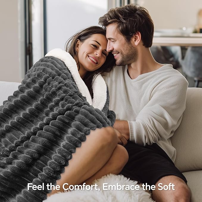 INFIIXSO Sherpa Throw Blanket for Couch - Super Soft & Warm Striped Fleece Blanket, Cozy Plush Fluffy Blanket All Season Use (Grey, 60x80 Inches)