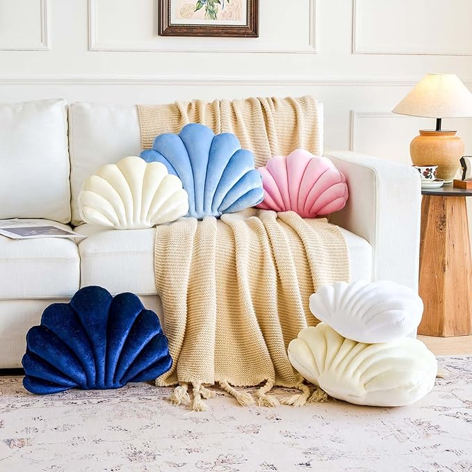 Lfsaaj Pink Seashell Throw Pillows, Shell Shaped Throw Pillows, 18 Inch Soft Velvet Home Decorative Pillow Plush Cushion for Bed Couch Living Sofa Room Decor Accent Throw Pillow