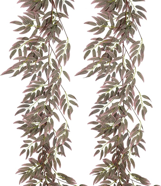RECUTMS Artificial Hanging Willow Leaves Greenery 2Pcs 5.7Ft Fake Silk Leaves Ivy Garland Faux Vine Plants Decoration for Indoor Outdoor Home Garden Wedding Jungle Birthday Party Table Spring Decor