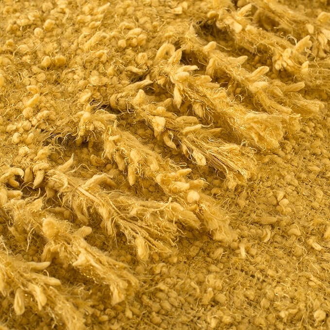 Winter Knit Throw Blanket Fluffy Fuzzy Soft Lightweight Cozy Farmhouse Tassels Chunky Knitted Throws for Couch Sofa Bed (Mustard Yellow, 50"x60")
