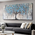 Tree of Life Canvas Wall Art - Abstract Light Blue Artwork for Living Room Bedroom Decor, Modern Framed Tree Painting Ready to Hang, Contemporary Home Wall Decoration 147x73cm (58x28in)