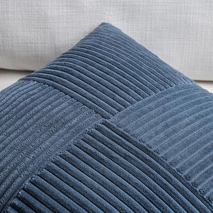 Fancy Homi 2 Packs Dusty Blue Lumbar Decorative Throw Pillow Covers 14x24 Inch for Couch Bed Sofa, Rustic Farmhouse Boho Home Decor, Soft Striped Corduroy Rectangle Accent Cushion Case 35x60 cm