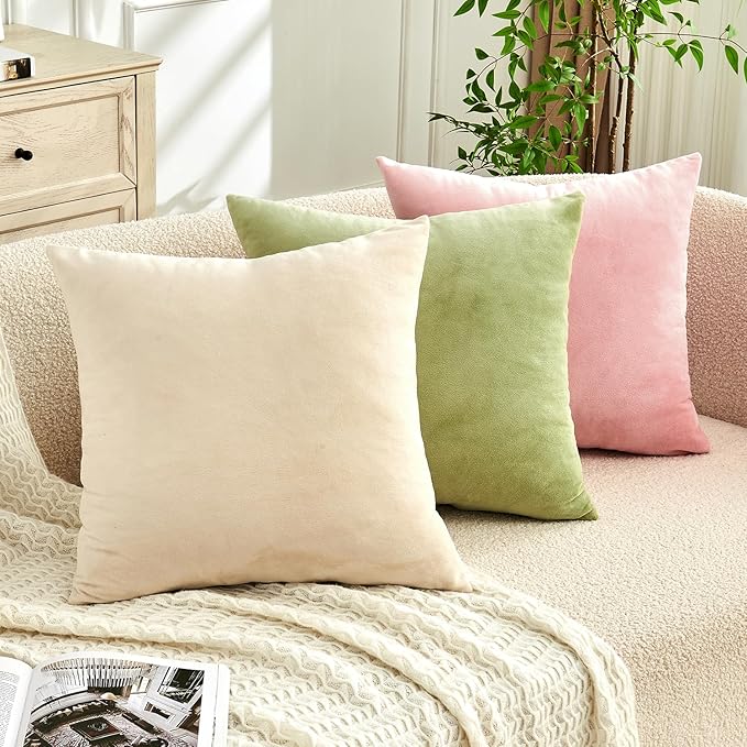 Throw Pillow Covers Sage Green Set of 2 18x18 Inch Pillow Covers, Soft Velvet Decorative Pillowcases for Couch Sofa Bed, Home Boho Decor, Modern Farmhouse Cushion Covers