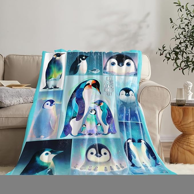 Penguin Blanket for Girls Women Boys Men Adults Kids Soft Cozy Fleece Cute Penguin Animal Throw Blankets Gifts Warm Flannel Plush Lightweight Decorative for Couch Bed Sofa 80"X60"