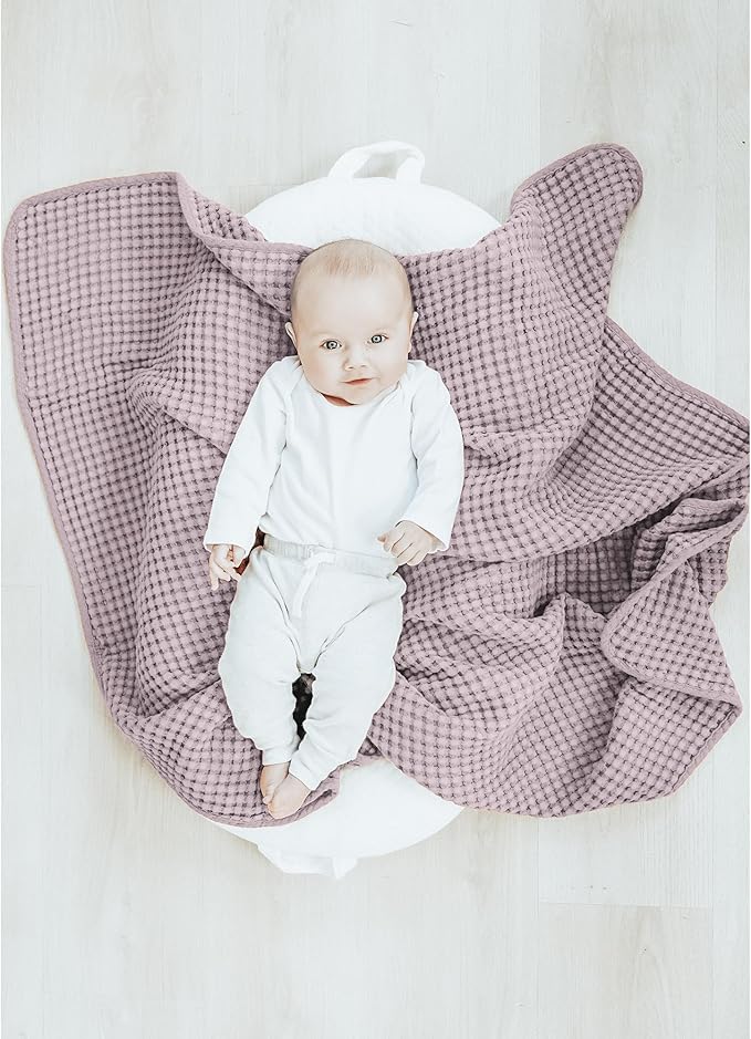 Konssy Waffle Baby Blanket - Soft & Cozy Nursery Swaddle Blanket, Lightweight Toddler Throw for Boys & Girls, Ideal for Wrapping(Purple)