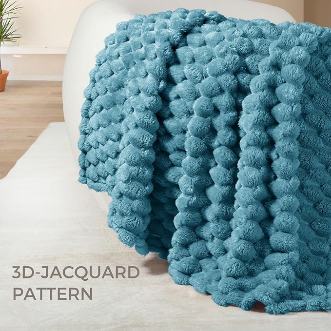 Whale Flotilla King Size Blanket for Bed with Jacquard Pattern, Fuzzy Soft Cozy Exquisite Blankets for All Season, Warm and Fluffy, 90x104 Inch, Slate Blue