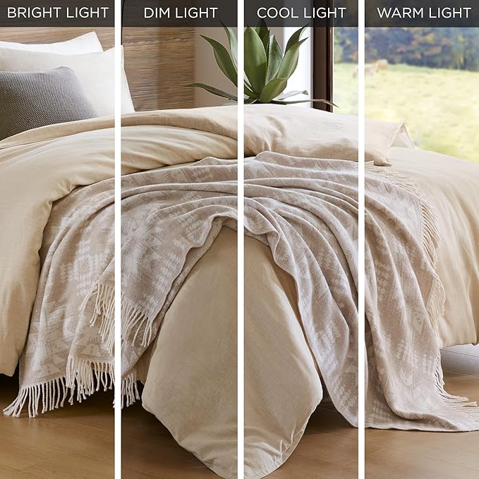 Woolrich Cotton Blend Jacquard Throw with Fringe Edge, Lightweight All-Season Decorative Throw Blanket, Machine Washable, Oeko-TEX Certified, Neutral Aztec, 50"x60"