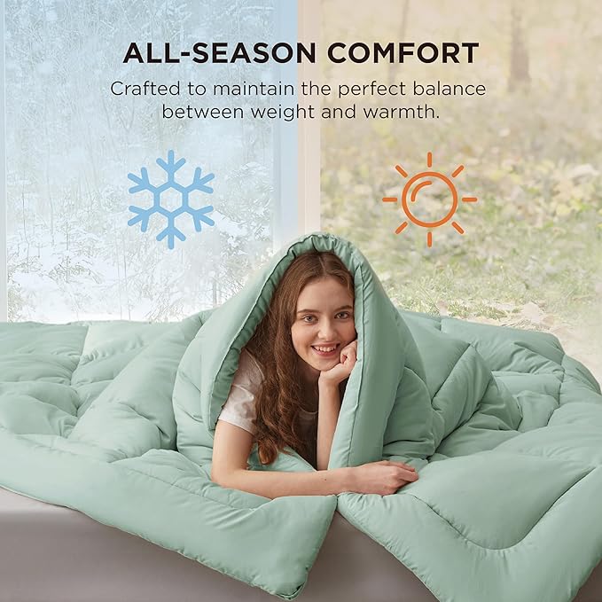 Bedsure Comforter Duvet Insert - Quilted Comforters Twin XL Size, All Season Duvet, GentleSoft Down Alternative Bedding Blanket, with 8 Tabs, Gifts for Women/Men, Sage Green, Twin XL 92 x 68 Inches