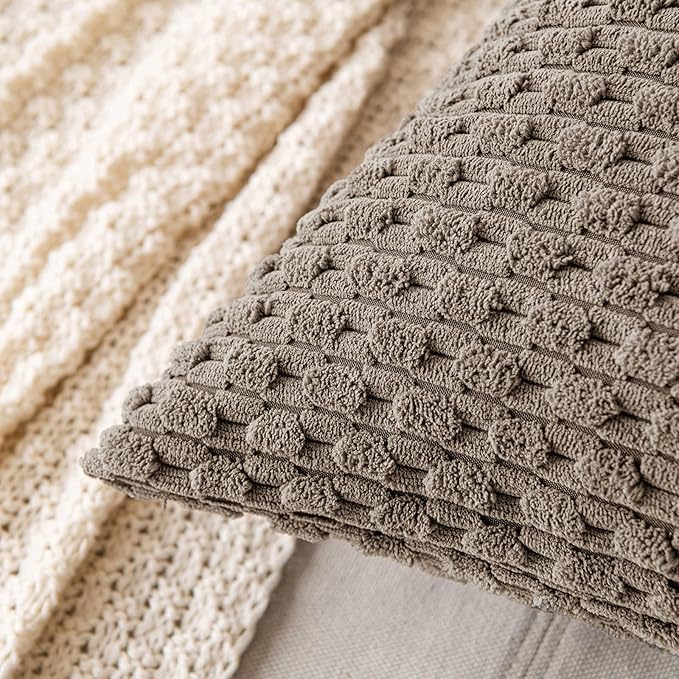 MIULEE Pack of 2 Decorative Throw Pillow Covers 20x20 Inch Soft Boho Striped Textured Corduroy Pillow Covers Modern Farmhouse Home Decor for Couch Bed Sofa Living Room Neutral Brown
