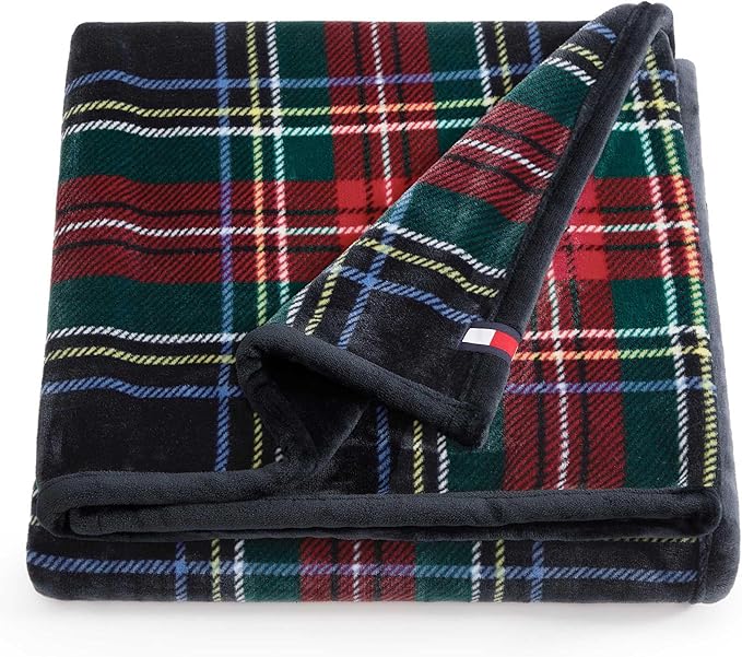 Tommy Hilfiger - Blanket, Ultra-Soft Plush Throw Blanket for Bed or Couch, Cozy Bedding with Solid Reverse & Tailored Hem, Medium Weight for Year Round Comfort (Devon Tartan Blue, 50" x 70")