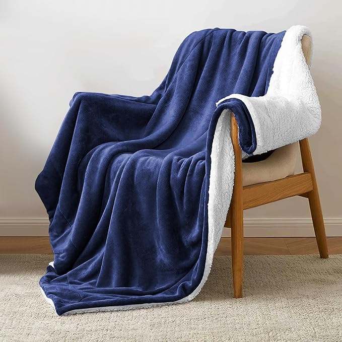 MOONLIGHT20015 Sherpa Throw Blanket - (Navy, 50X60 Inches) Soft and Warm Blankets for Winter Thick, Fluffy and Plush Blanket for Bed, Sofa, Camping and Travel