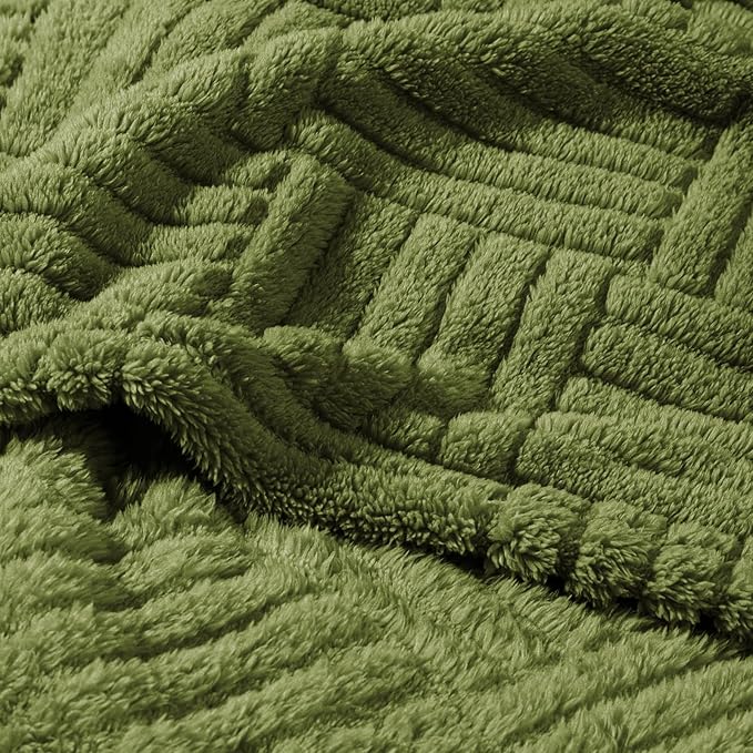 Whale Flotilla Lightweight Fleece Throw Blanket for Couch, Fuzzy Soft Blankets with Decorative Jacquard Pattern for All Season, Warm and Fluffy, 50x60 Inch, Olive